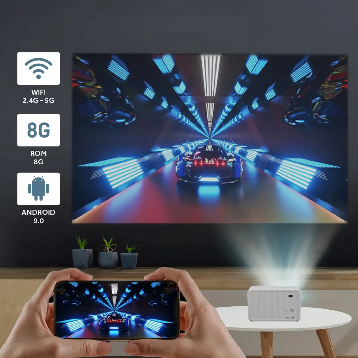 Mini Proyector Portátil 4k Fika P8 Hd 720p 8000 Lumens 170 ANSI Android Wifi 4k Cine Color Blanco — imagen 9