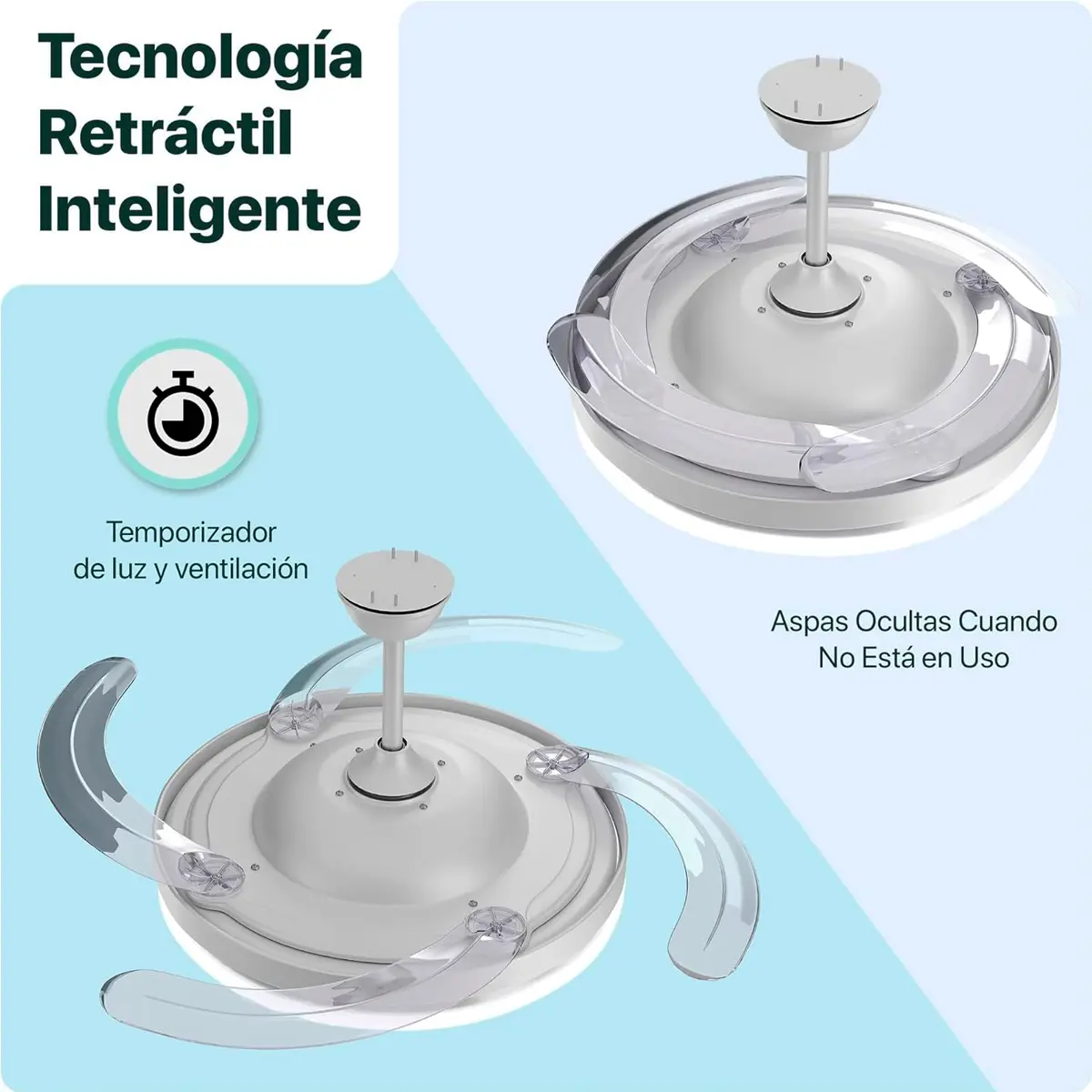 Ventilador Retractil De Techo Novohome Luz Calida Fria Neutra 6 Velocidades 4 aspas Color Blanco — imagen 5