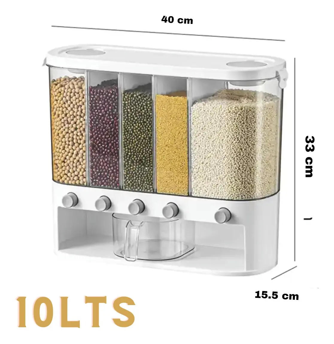 Dispensador de Alimentos 5 Compartimentos — Pared Adhesivo 10L — imagen 4