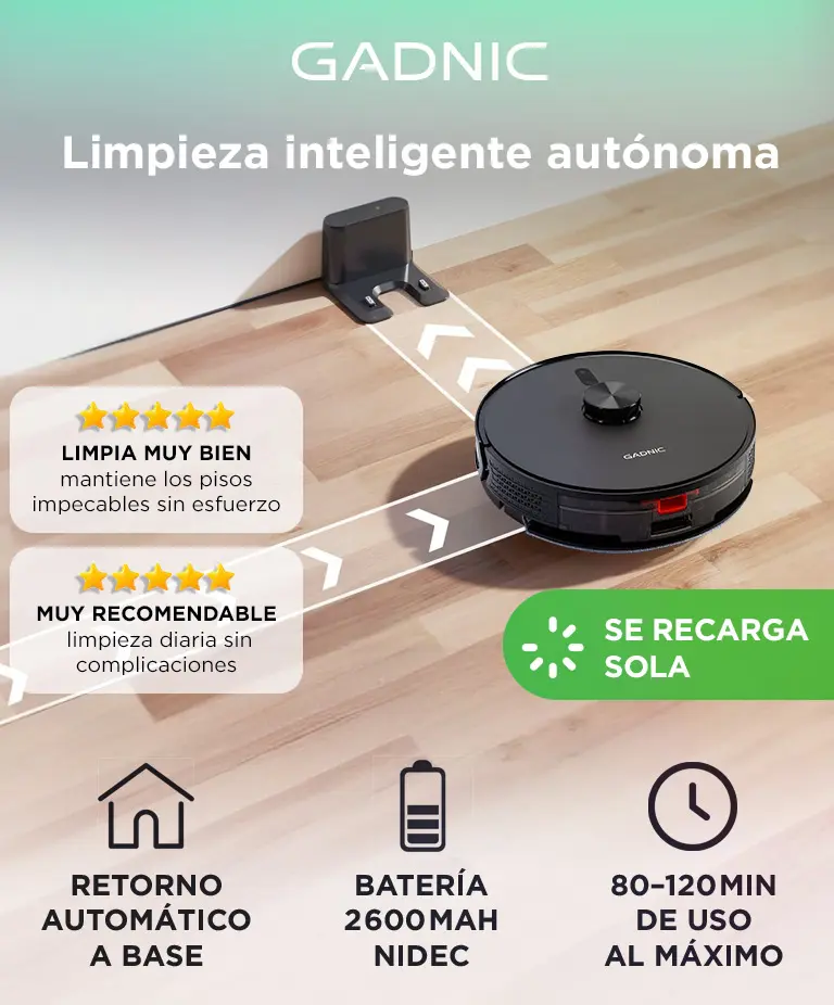 Aspiradora Robot Trapeadora Gadnic AspiRob Recargable Inteligente Detecta Obstáculos Mapeo App — imagen 3
