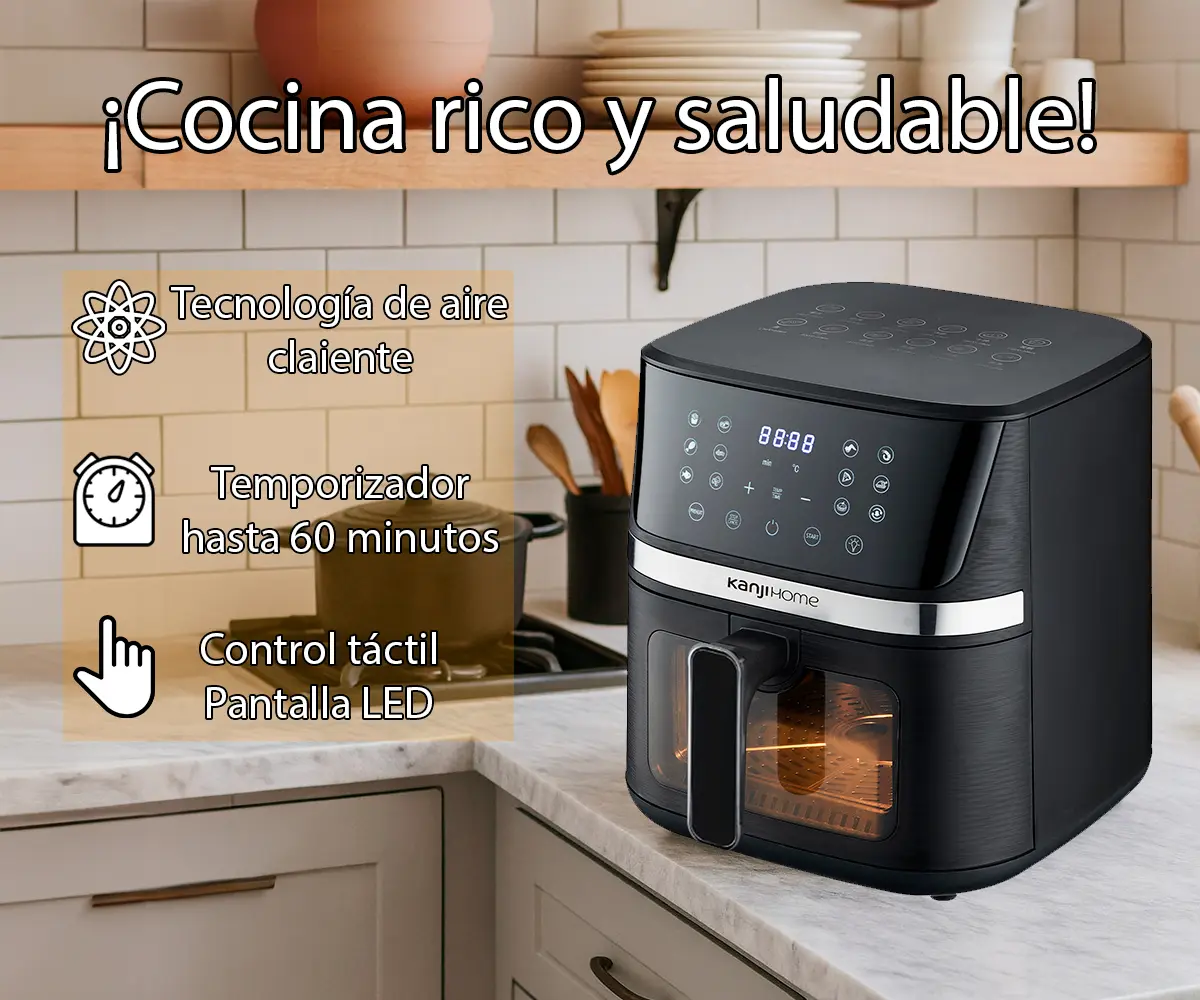 Freidora De Aire Kanji Home 8 Litros +10 Funciones Canasta Antiadherente Kjh-1700dc 1700w Lh Color Negro — imagen 2