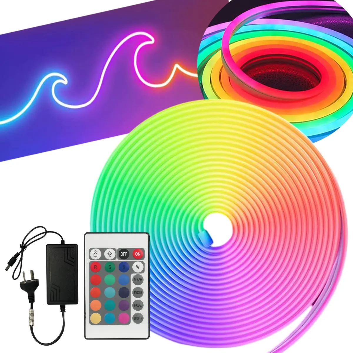 Kit Manguera Neon RGB 5050 Led Multicolor 5m Flexible Control Remoto Veoquiero