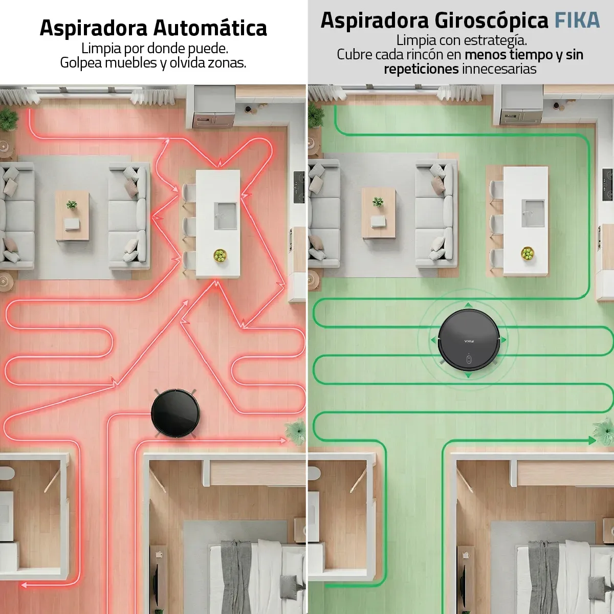 Aspiradora Robot Trapeadora Fika Nexos Giroscópica Pelos Mascotas App Wifi Color Negro — imagen 3