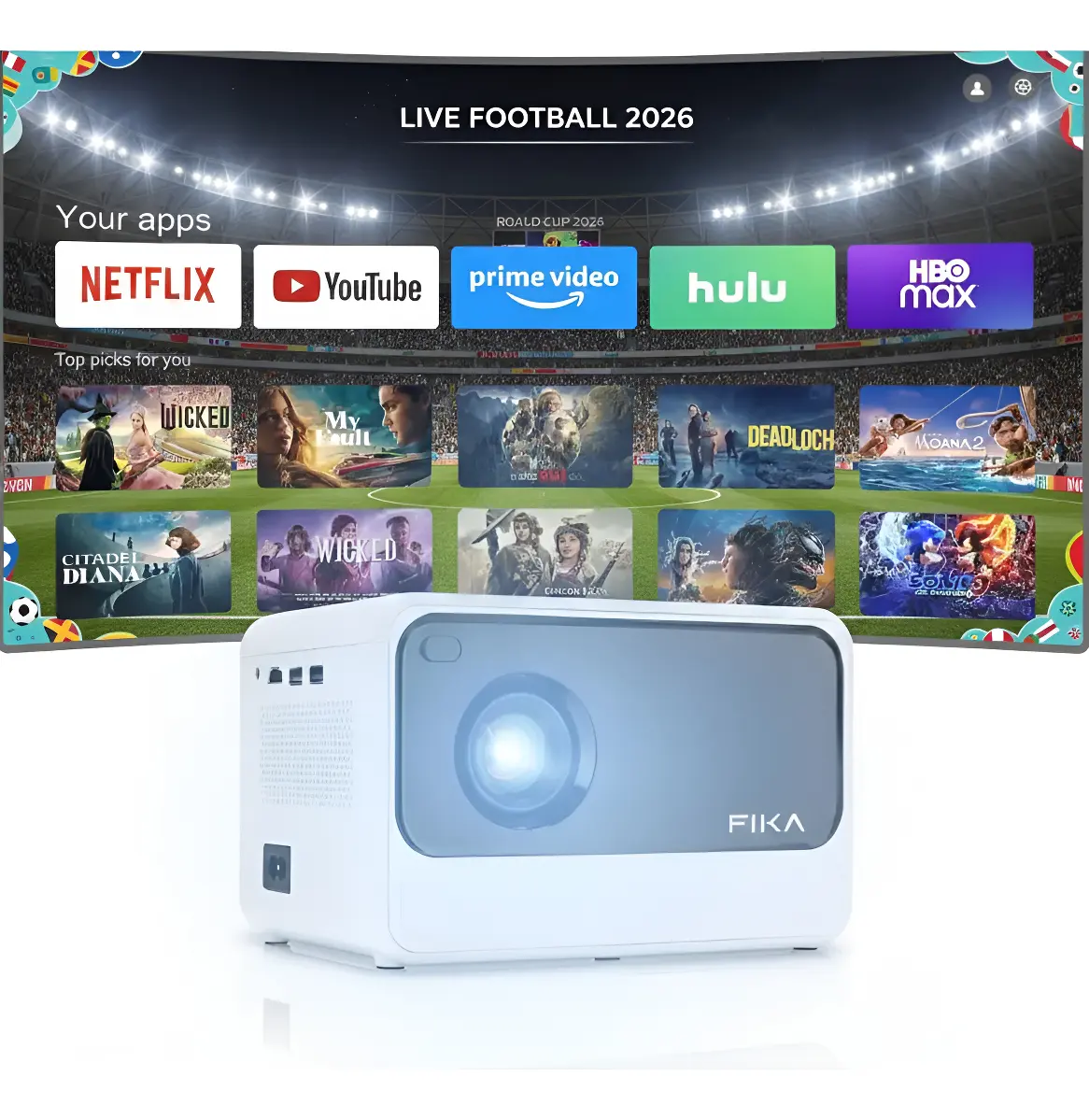 Mini Proyector Portátil 4k Fika P8 Hd 720p 8000 Lumens 170 ANSI Android Wifi 4k Cine Color Blanco