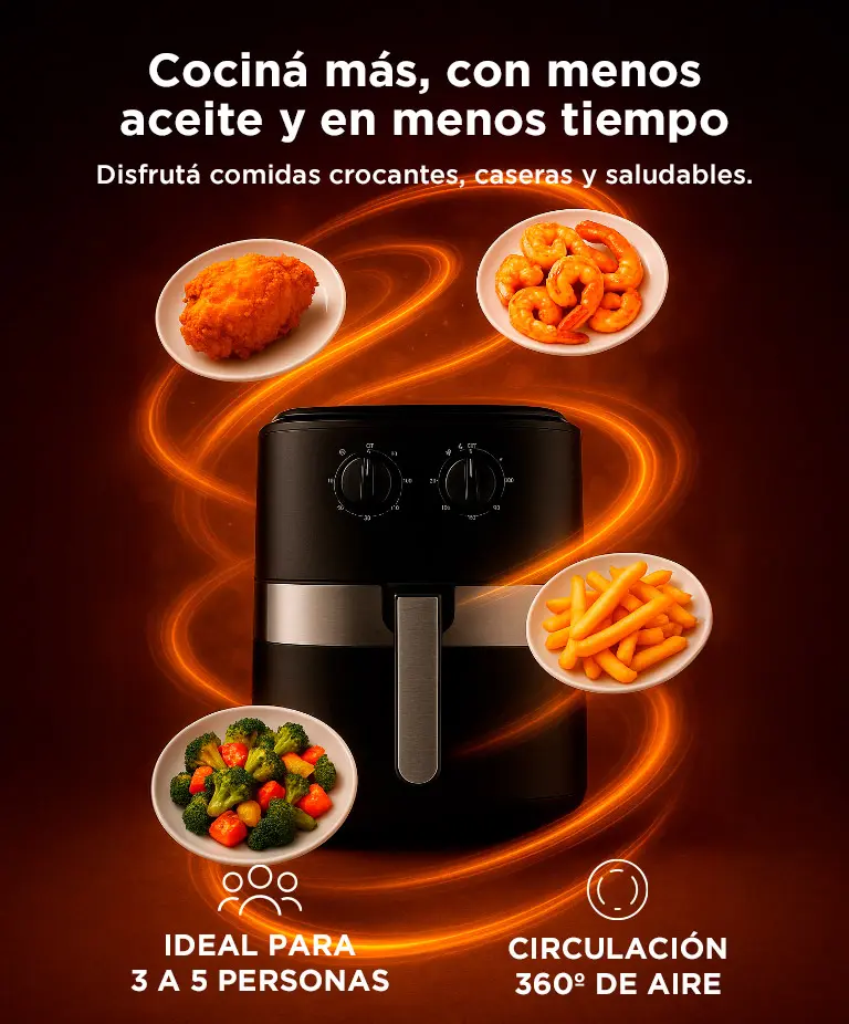 Freidora De Aire Gadnic 6.5 L 1400w 220 240v Temperatura 80 A 200 C Temporizador 60 Minutos Pinza Incluida — imagen 5