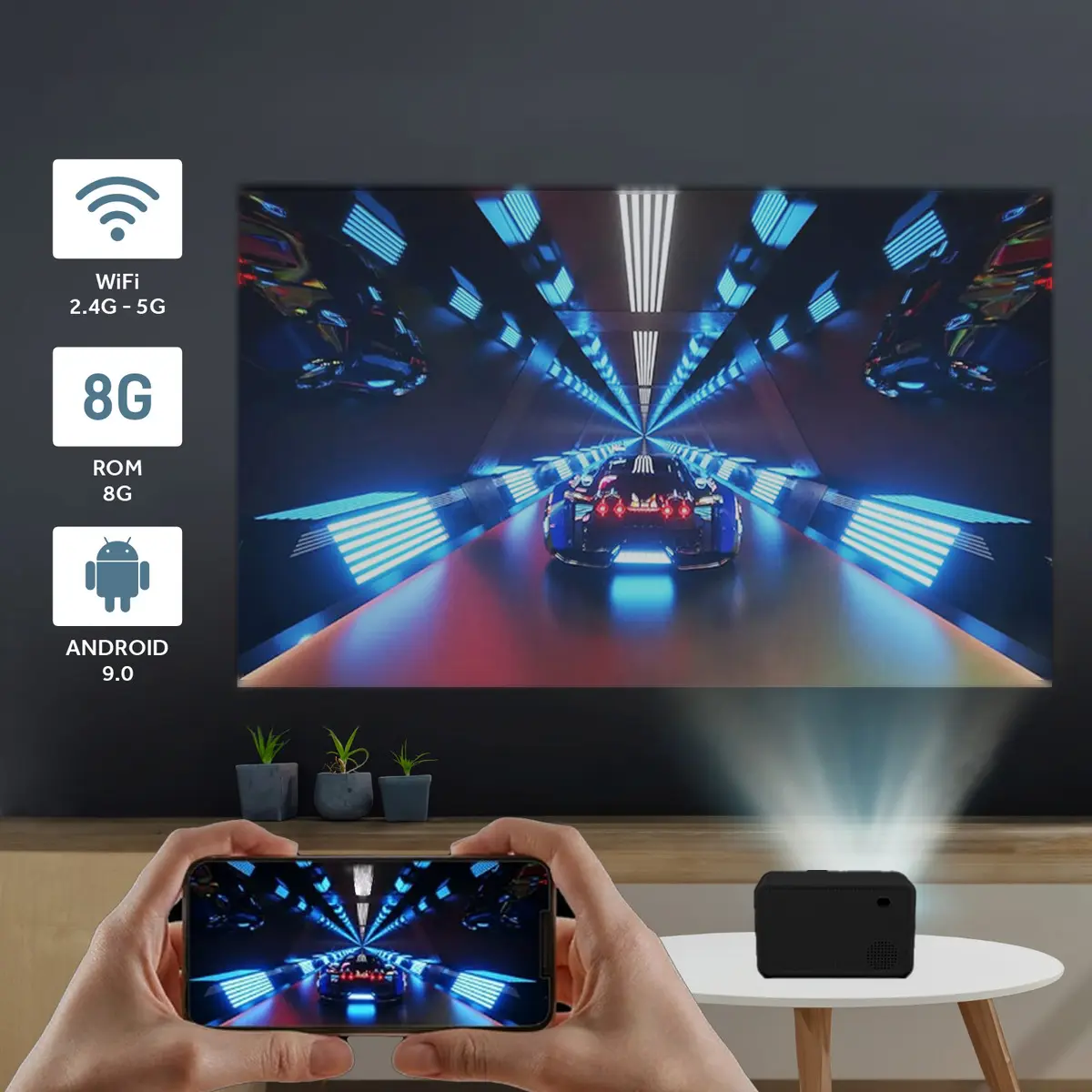 Mini Proyector Portátil 4k Fika P8 Hd 720p 8000 Lumens 170 ANSI Android Wifi Cine Color Negro — imagen 8