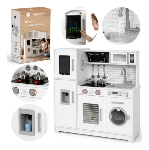 Cocinita De Madera Mega Baby Multifunción Pizarra Mágica Luz Unico