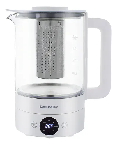 Pava Electrica Digital Infussia 1.5l Infusor Vidrio Daewoo Color Blanco