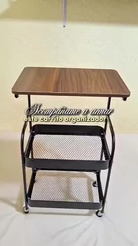 Mesa Auxiliar con Ruedas — Tablero Madera y 2 Estantes Metal, Carrito 3 Niveles — imagen 2