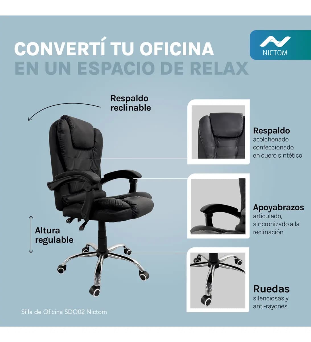 Sillón Ejecutivo Respaldo Masajeador Silla Pc Oficina Gerencial Escritorio Nictom Sdo02 — imagen 4