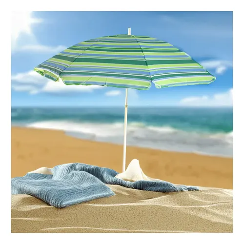 Sombrilla playa reforzada acero 180cm color verde y azul Virke Ibiza