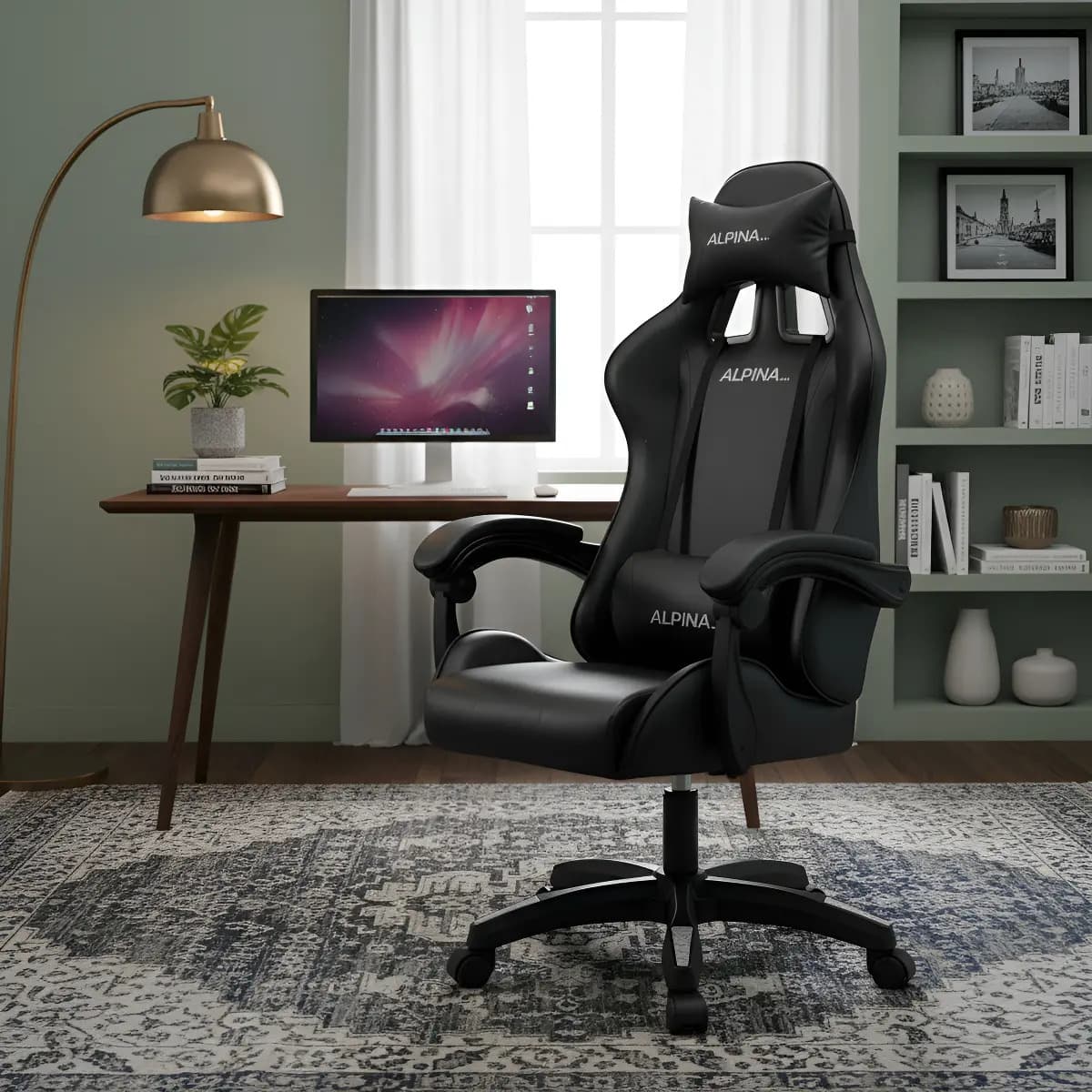 Silla Gamer Alpina Ergonómica Giratoria Reclinable FT-088 Negro Cuero Sintético
