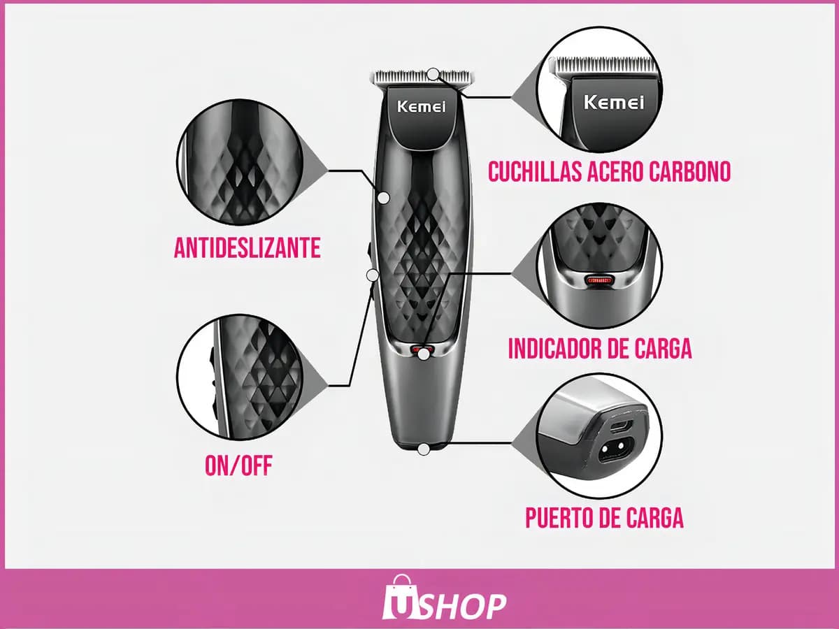 Maquina Cortar Pelo Inalámbrica Kemei KM-1951 Profesional Negro — imagen 2