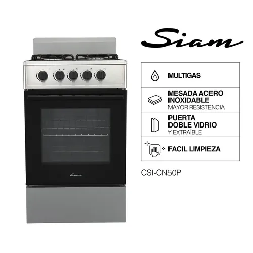 Cocina Siam Essential CSI-CN50P — 49 cm, Multigas, 4 Hornallas