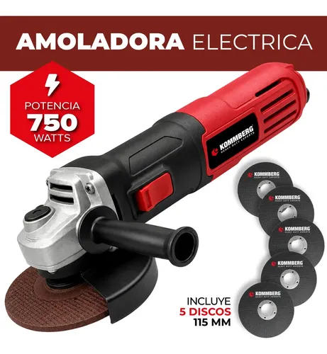 Amoladora Angular Kommberg KB-AA750 — 750 W, con 5 Discos de Corte