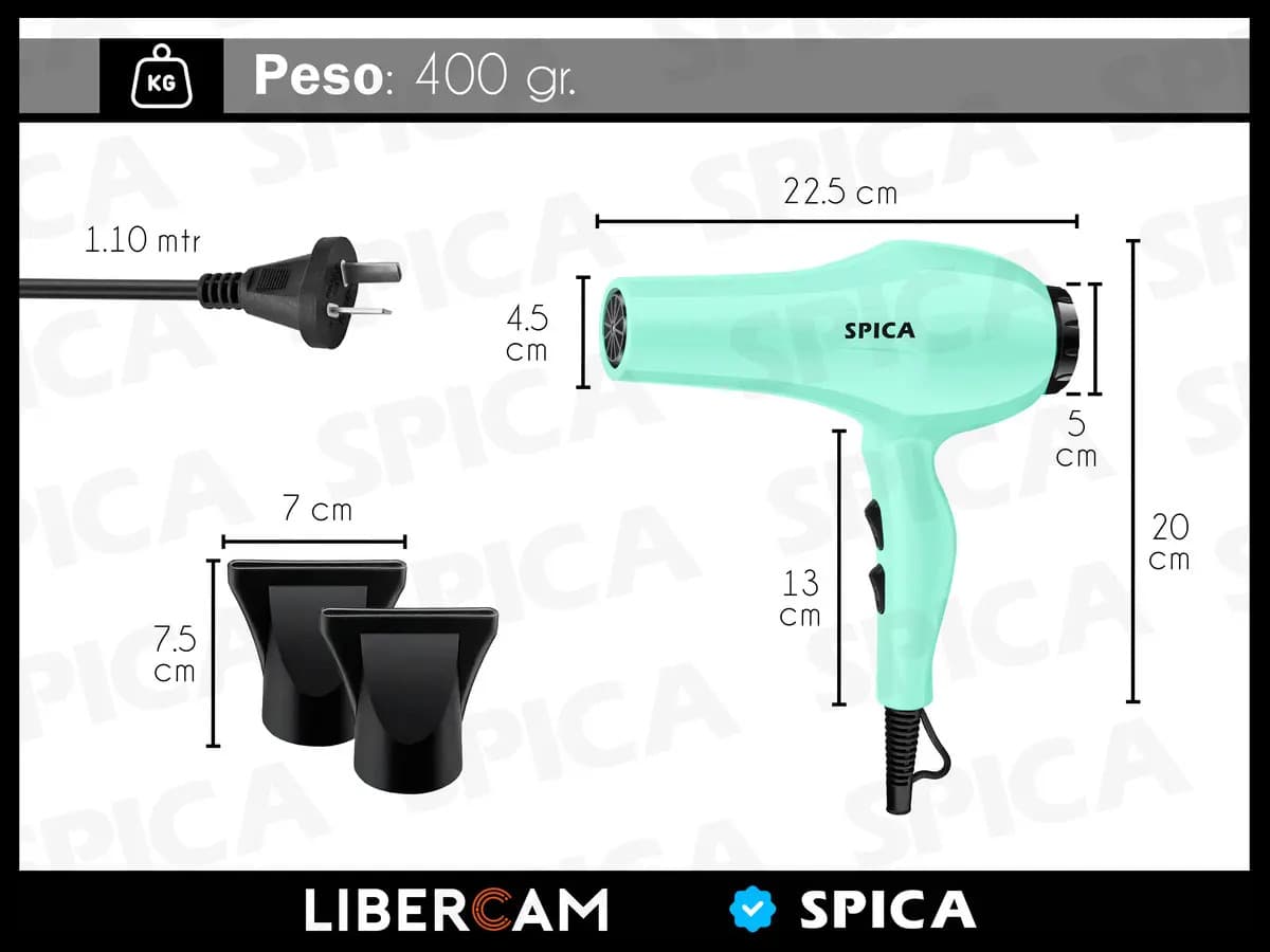 Secador Pelo Cabello Spica Sp-1900 2 Velocidades Color Verde claro — imagen 2