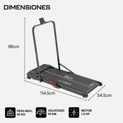 Cinta Caminadora Electrica Plegable Hidraulico 1.5 Hp G-fitness Control Inclinación 2 Niveles 90kg 10km — imagen 2