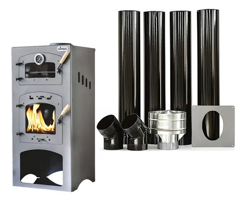 Qutral Patagónica 9000 con Horno y Grill + Kit Pared Enlozado — Estufa a Leña