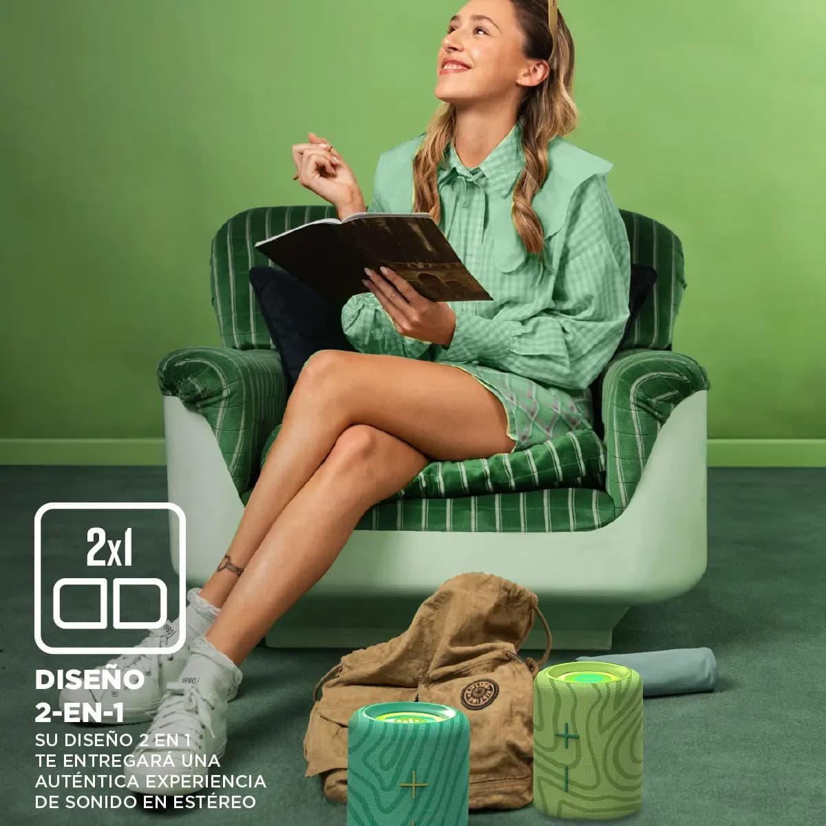 Parlante Portátil 2 en 1 Stromberg Mega Twin Ipx4 Bluetooth Verde lima Usb-c — imagen 2