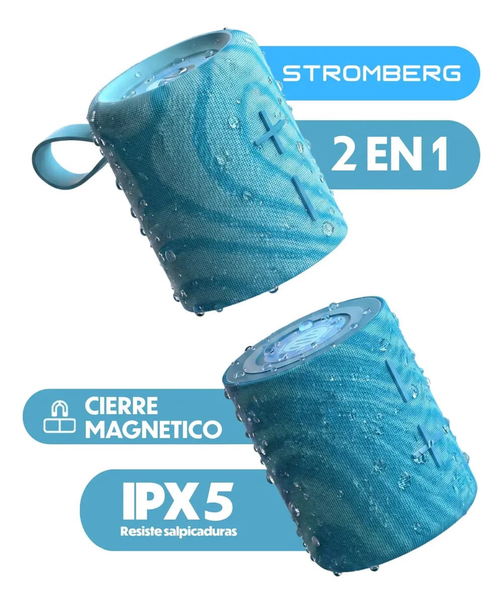 Parlante Portátil 2 En 1 Stromberg Twin 2 Bluetooth Fm Ipx5 Celeste
