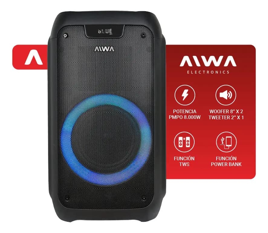 Parlante Torre Bluetooth Aux Power Bank AW-T2018R Aiwa Color Negro