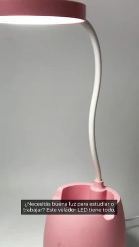 Lámpara LED Velador Dakota Recargable — Lapicero + Soporte Celular (Rosa) — imagen 2