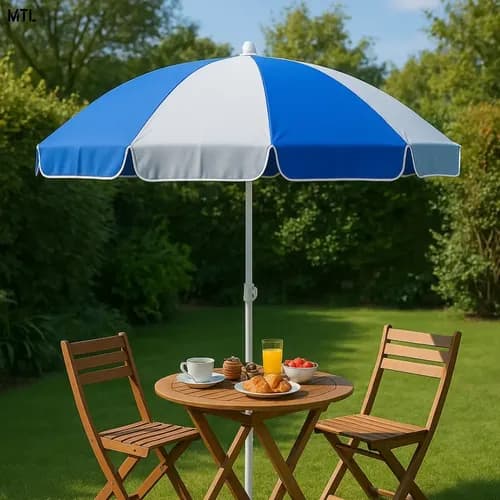 Sombrilla Playa Mtl Azul Ajustable Protección Uv Aluminio Resistente Viento
