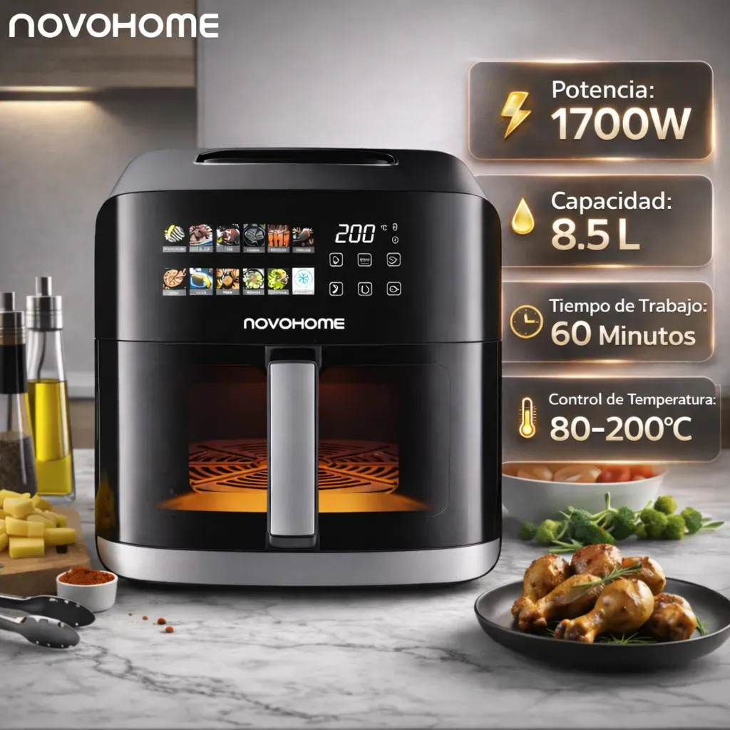 Freidora de Aire Novohome AH 802 WIX — 8,5 Litros, 1,7 kW, con Ventana — imagen 2