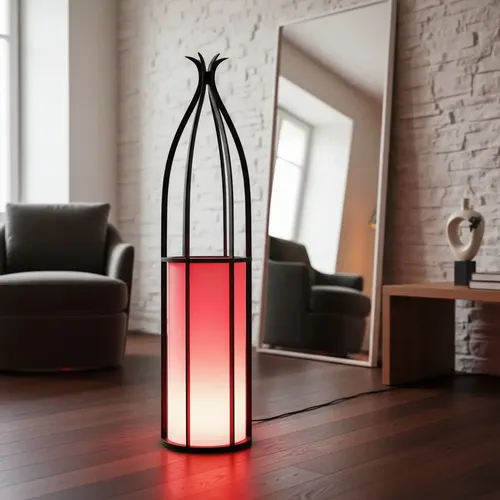 Lámpara De Pie Envases Devoto Mimbre 120cm Rollo E27 Estructura Negro Pantalla Rojo