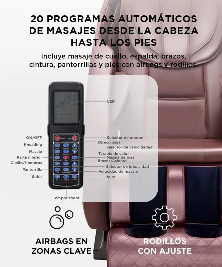Sillón Masajeador Gadnic Titanium L Shape 20 Programas 22 Airbags Zero Gravity 180 Grados BT Parlantes Terapia Calor 90W — imagen 3