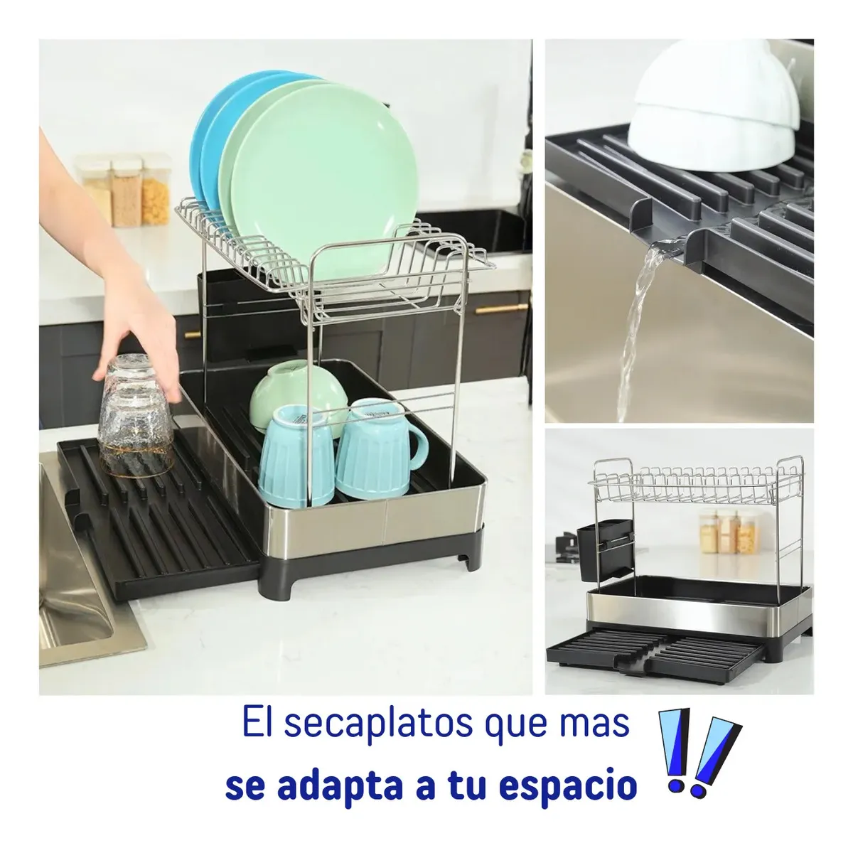 Escurridor Platos Acero Inoxidable Extensible Plegable Gris Claro — imagen 2