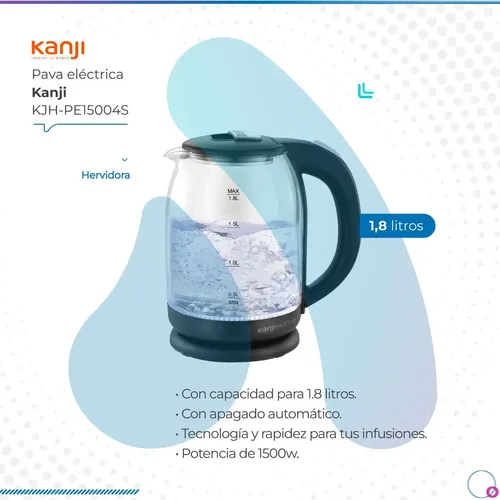 Pava Vidrio Hervidora Kanji Home Kjh-pe15004s Color Negro — imagen 2