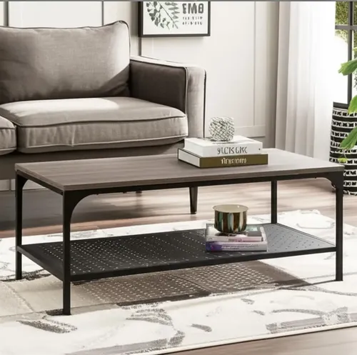 Mesa Ratona Industrial Soho 2 Niveles Con Estante Inferior Chapa Perforada Living Canyon Negro Dielfe