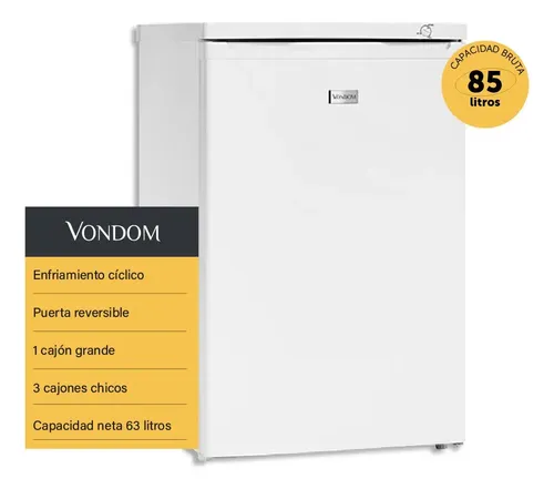 Freezer Vertical Vondom FR55 Bajo Mesada — 85 Litros, Blanco, 4 Cajones