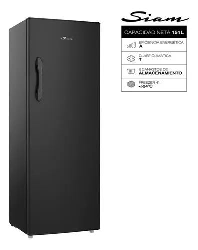 Freezer Vertical Siam FSI-CV181 — 151 Litros, Negro, 6 Cajones