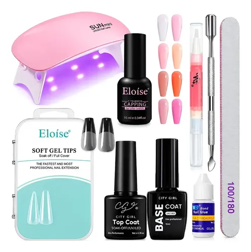 Kit de uñas soft gel completo con lámpara UV/LED, tips y gel