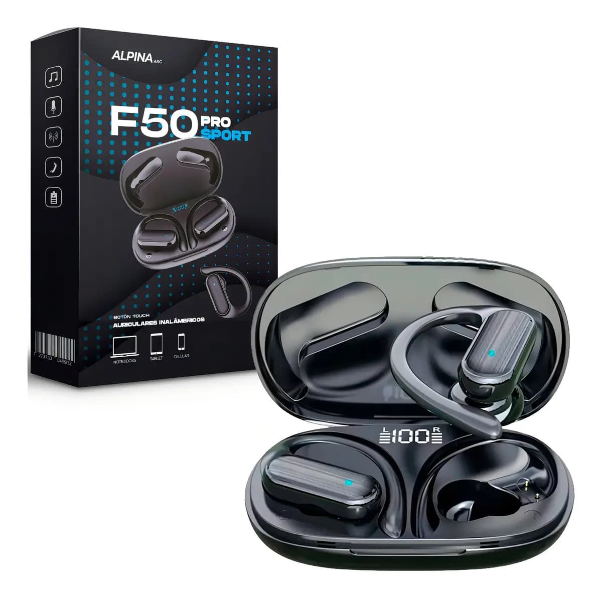Auriculares Inalambricos Deportivos Gancho Alpina F50 Pro Color Negro — imagen 2