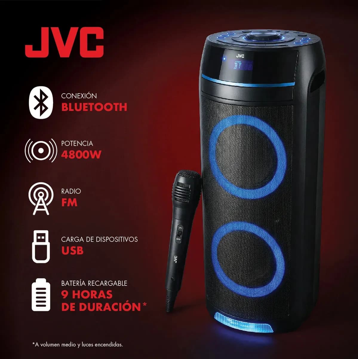 Torre De Sonido Jvc Xs-la5214pb Bluetooth 4800w Con Micrófono — imagen 2