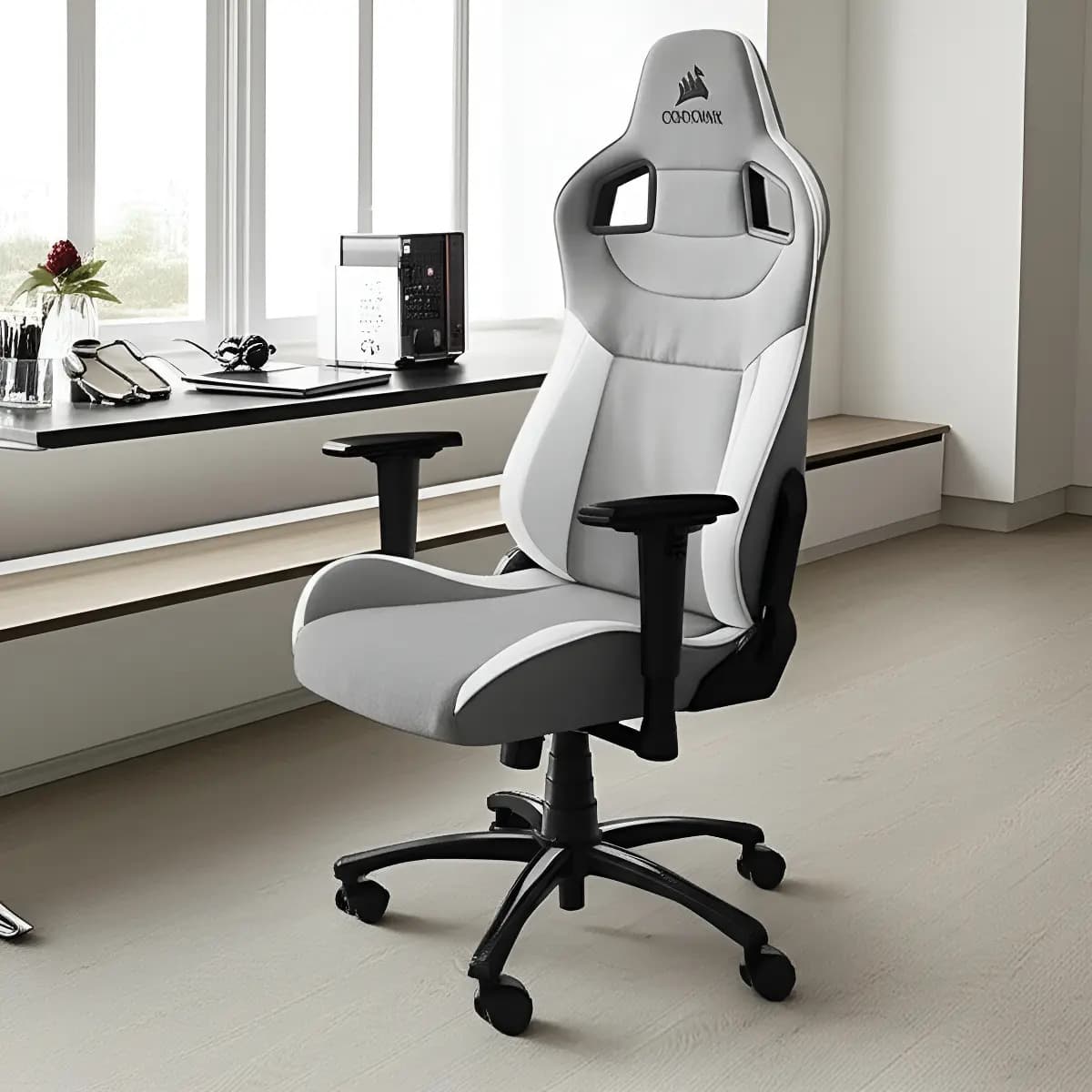 Silla De Escritorio Corsair T3 Rush Gamer Ergonómica Blanco y Gris Tela