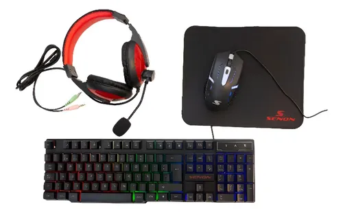 Kit Gamer Senon 4 en 1 para PC con Teclado, Mouse, Auriculares y Pad
