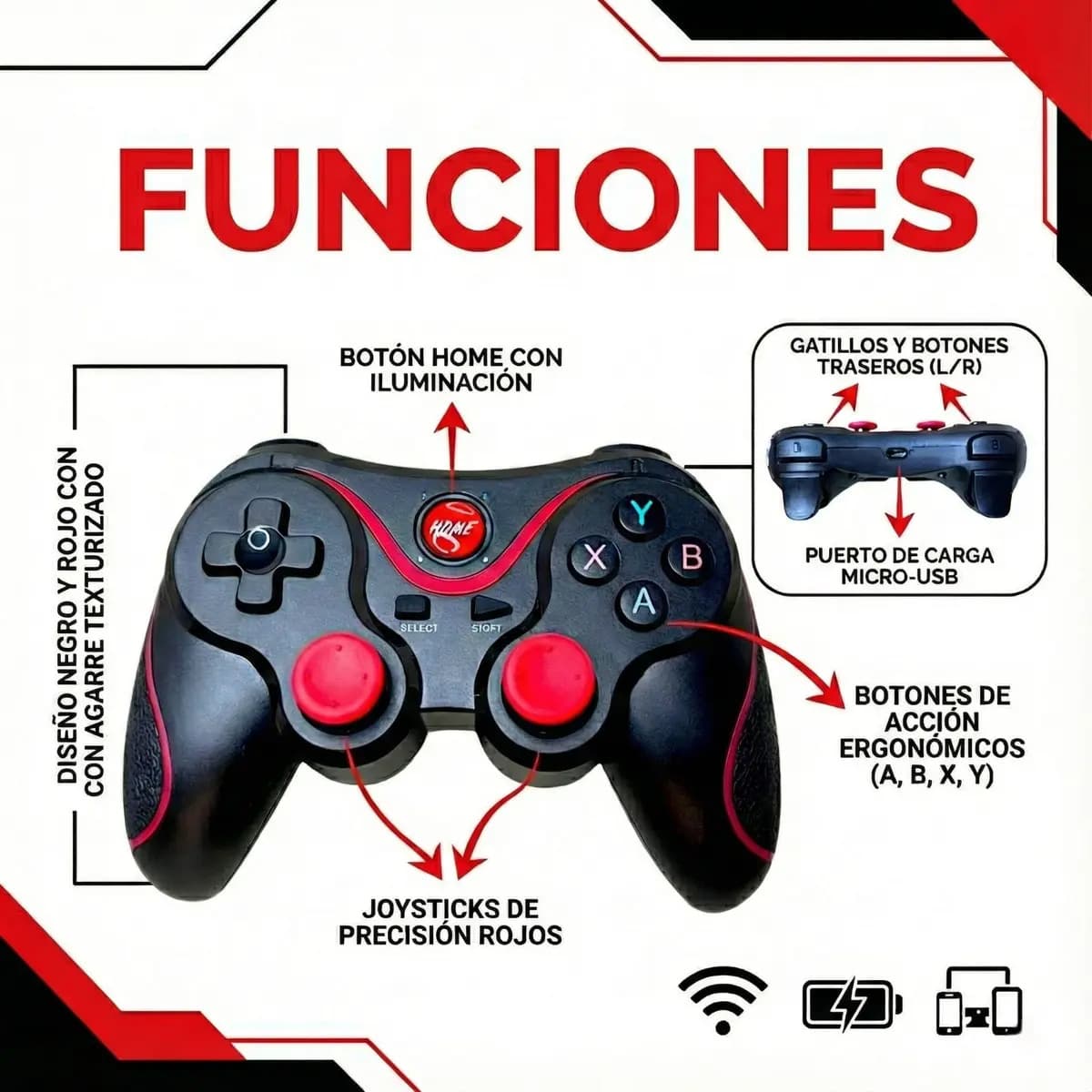 Joystick Bluetooth Inalambrico Celular Pc Tablet Android Ios Color Negro — imagen 3