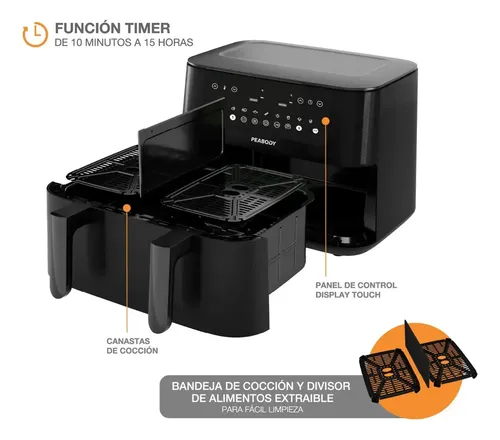 Freidora De Aire Peabody Regulable XL 9 Litros Pe-afdb910n Negro — imagen 3