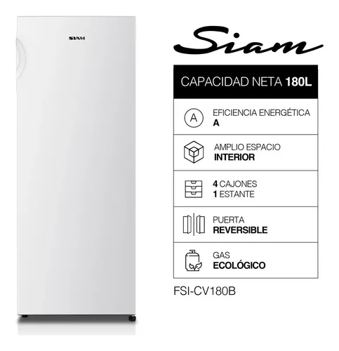 Freezer Vertical Siam FSI-CV180B — 153 Litros según Ficha, Blanco, Cíclico