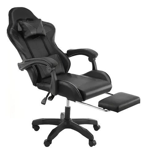 Silla Gamer Ergonómica Reclinable Con Apoya Pies Base Giratoria De Cuero Sintético Negro Circle Line CL-GC001