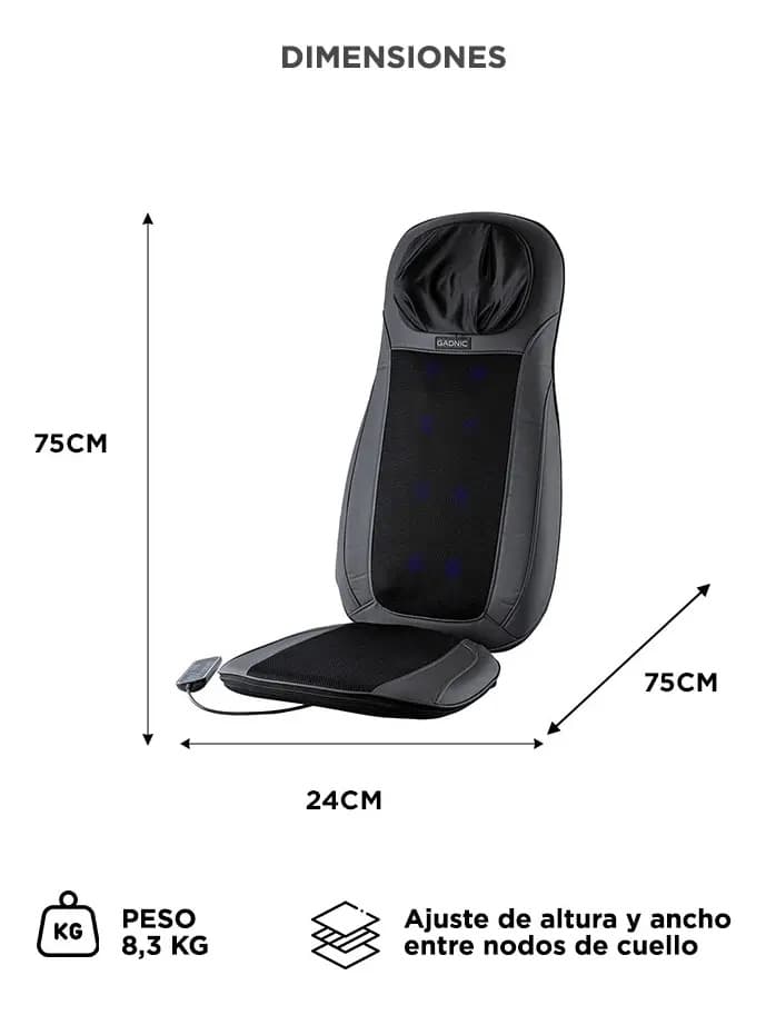 Asiento Masajeador Gadnic Acacia Shiatsu Calor y Vibración Cuello y Espalda 48W — imagen 6