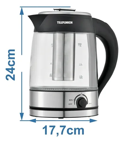 Pava Eléctrica Telefunken Pe800 Jarra Vidrio 1.8lt Mate Cafe — imagen 7