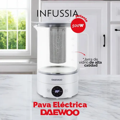Pava Electrica Digital Infussia 1.5l Infusor Vidrio Daewoo Color Blanco — imagen 9