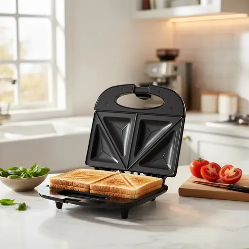Sandwichera Eléctrica OM-4004 Negro Antiadherente 750W 4 Porciones