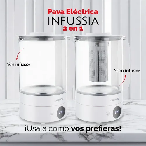Pava Electrica Digital Infussia 1.5l Infusor Vidrio Daewoo Color Blanco — imagen 5