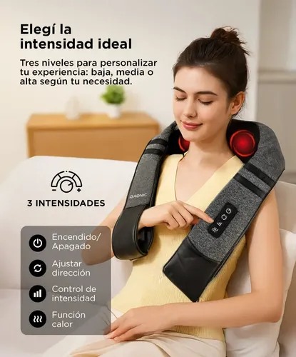 Masajeador De Cuello Gadnic Yapeyu Cervical Shiatsu Calor Infrarrojo 8 Nodos 3 Niveles — imagen 3